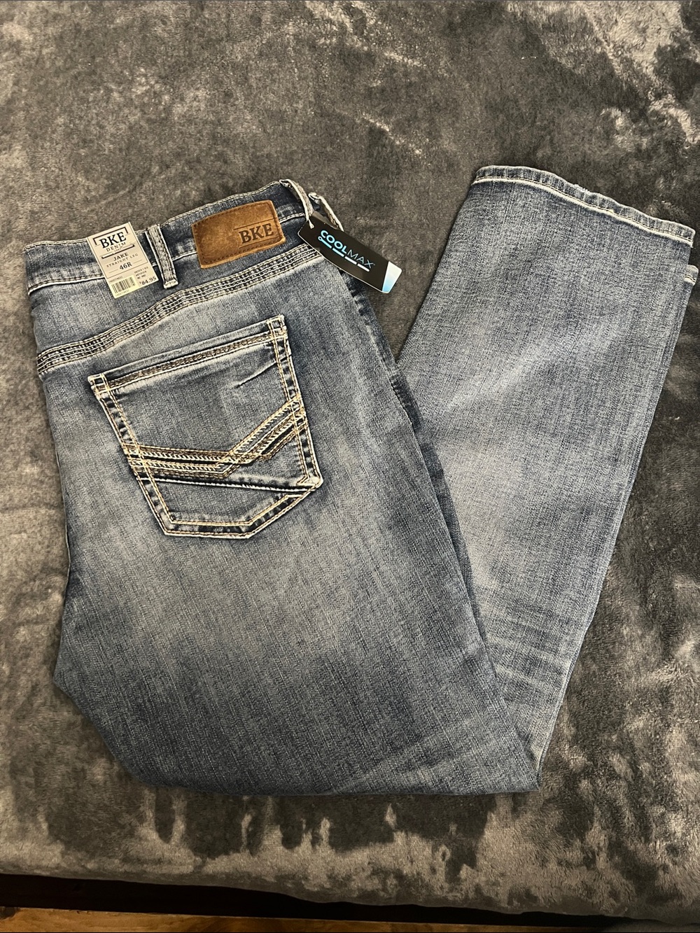 BKE Men's Light Blue Straight Leg Jeans with Embroidered Back Pocket